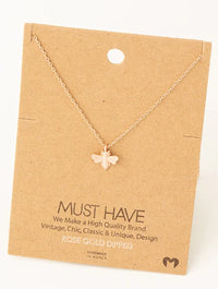 Mini bee gold pendant dainty necklace with rose gold dipped bee on fine chain
