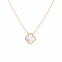 Delicate rose gold pearl clover pendant necklace with mother-of-pearl inlay