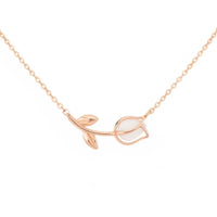 Delicate tulip pendant gold dainty necklace with mother-of-pearl center
