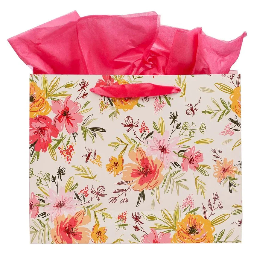 Best mom ever landscape gift bag with cream background and vibrant floral pattern for special occasion gifting