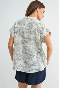 GAUZE FLORAL PRINT BUTTON DOWN SHIRT