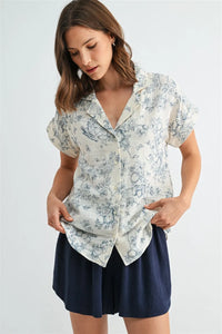GAUZE FLORAL PRINT BUTTON DOWN SHIRT