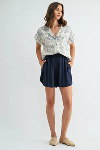 GAUZE FLORAL PRINT BUTTON DOWN SHIRT