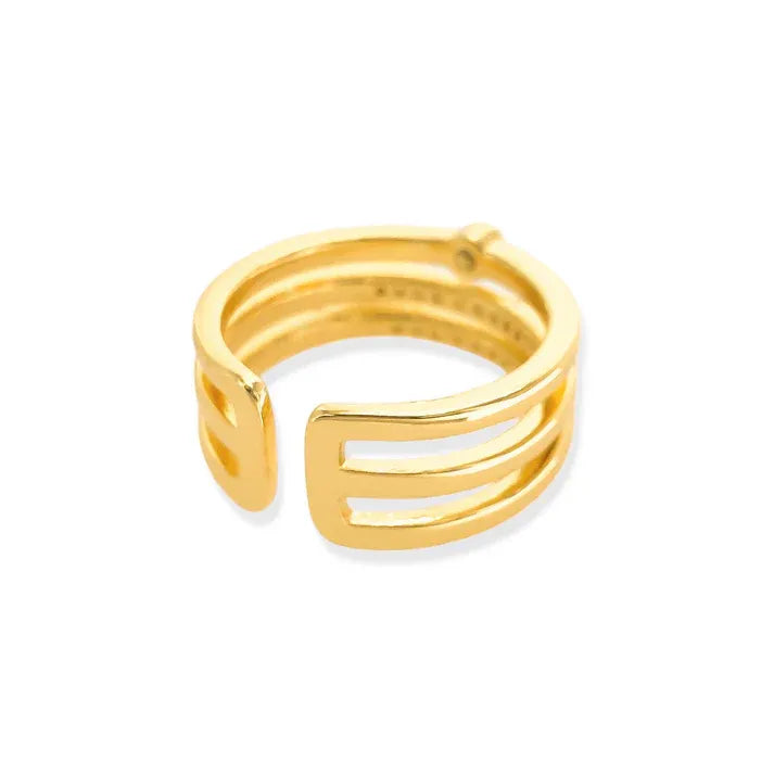 Triple layer CZ gold ring with adjustable geometric bars