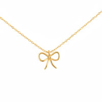 Gold dipped wire ribbon bow pendant necklace in gold color