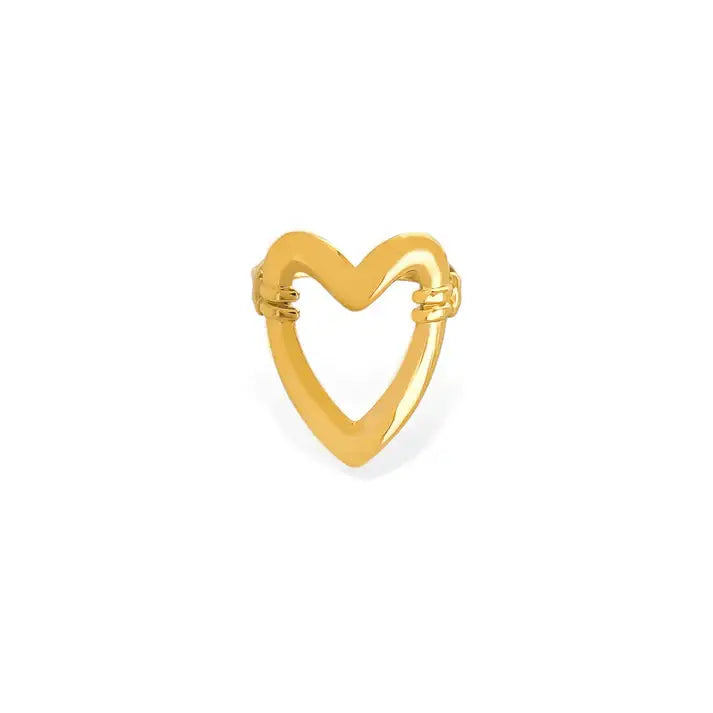 Gold cutout heart design ring with hollow center and intricate sides