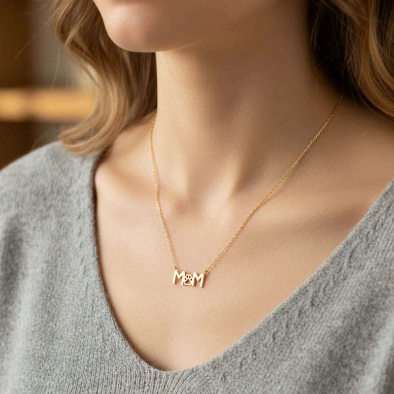 18k gold dipped paw print dog mom dainty necklace pendant