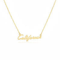 Gold California handwritten pendant necklace with delicate chain