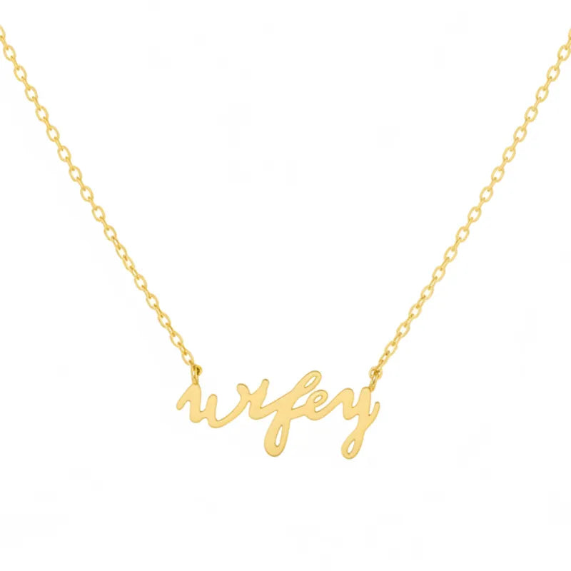 Gold dipped wifey handwritten dainty necklace with cursive pendant