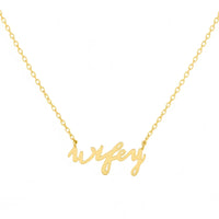 Gold dipped wifey handwritten dainty necklace with cursive pendant