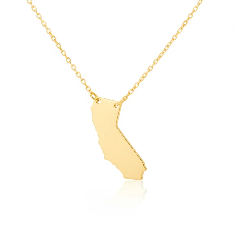Gold California state pendant dainty necklace with minimalist shape