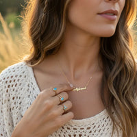 Gold California handwritten pendant necklace with turquoise accents