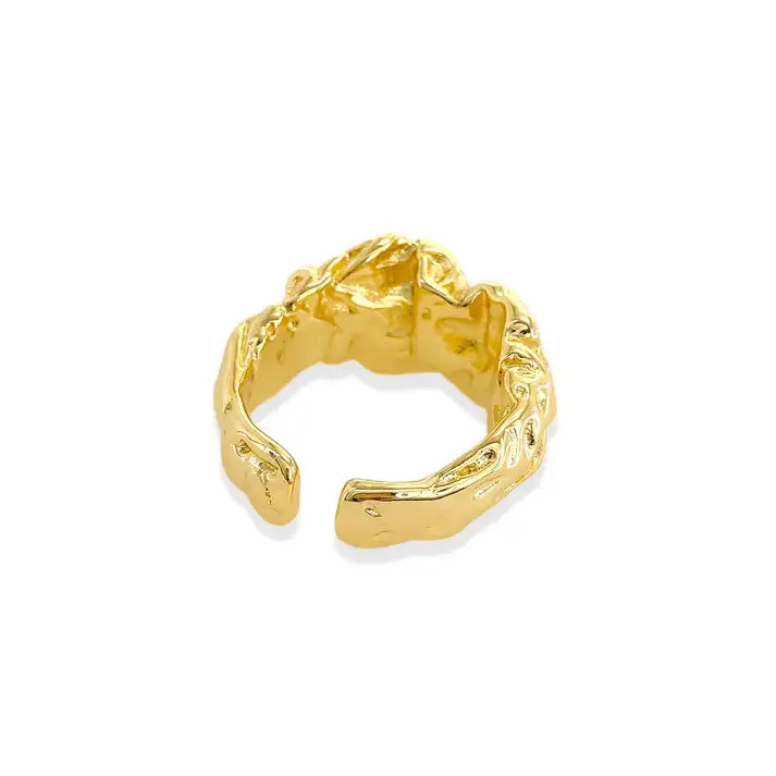 Wrinkled ring gold textured organic sculpted design
