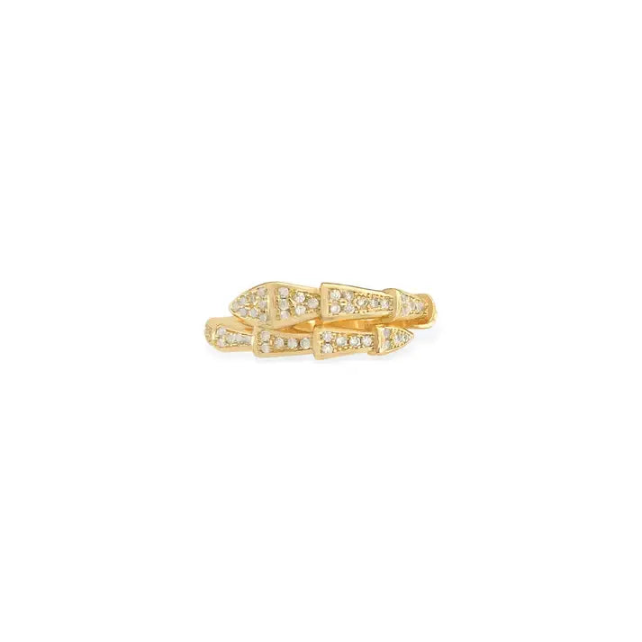 Gold cubic zirconia patterned ring with pave-set diamonds