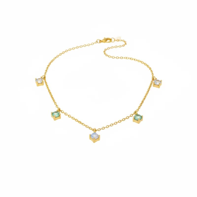Gold dipped mini 18k gold ankle bracelet with gemstone charms