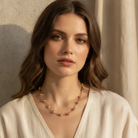 Chic minimalist gold ball and bar link chain necklace featuring gold-toned beaded necklace with delicate chain