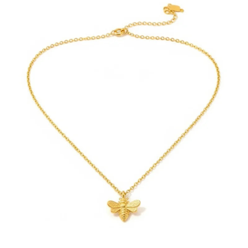 Mini bee gold pendant dainty necklace with delicate chain