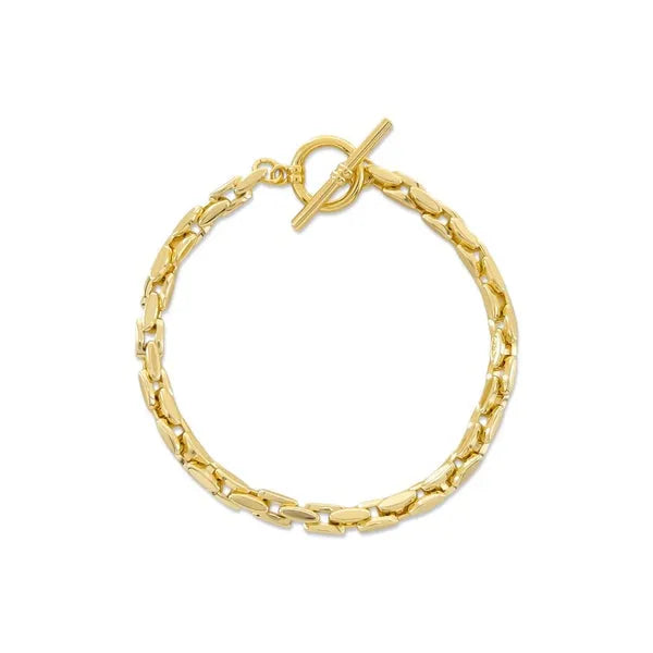 Gold-toned toggle chain bracelet with a toggle clasp showcasing a stylish chain bracelet design