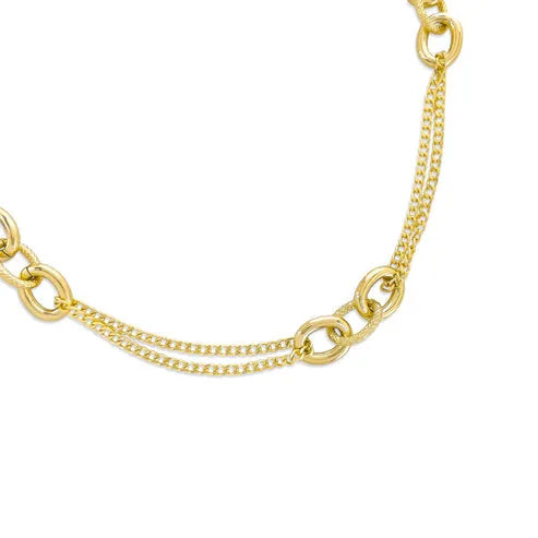 Gold-toned mixed link chain necklace featuring large oval links combined with delicate fine chains