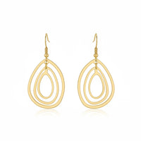 Gold-toned multi oval shape teardrop dangle earrings with cutouts