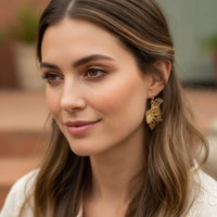 Gold-toned multi filigree leaf drop earrings with intricate design