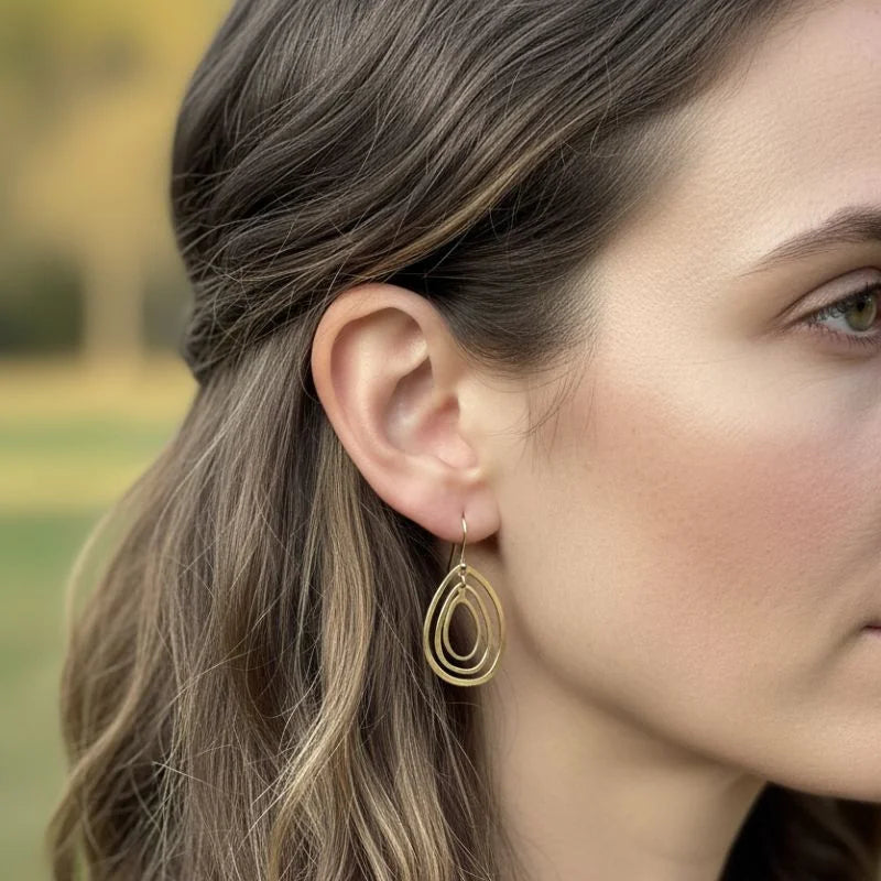 Gold-toned multi oval shape teardrop hoop earrings