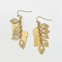 Multi Filigree Leaf Drop Earrings in gold with intricate cut-outs