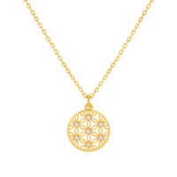 Gold flower coin pendant necklace with crystal floral design
