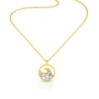 Gold wave coin pendant necklace with marbled stone