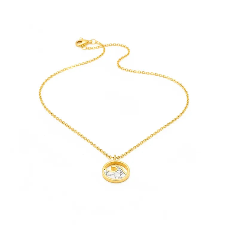 Dainty wave coin gold pendant necklace with sparkling stones