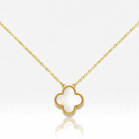 Pearl clover pendant necklace with gold-toned four-leaf clover and mother-of-pearl center