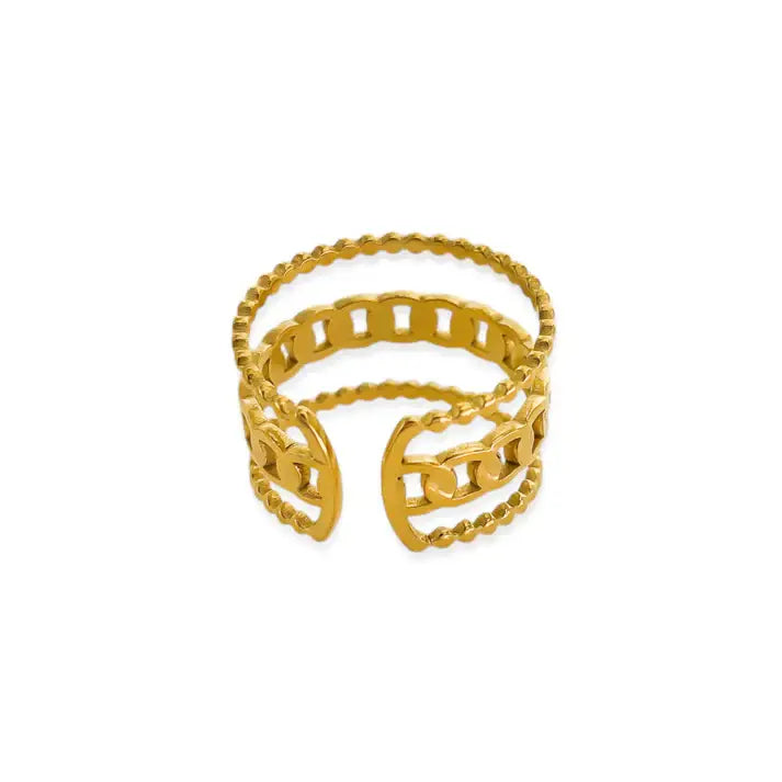 Water resistant three layers ring in gold-toned open-chain design