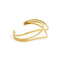 Gold-toned water resistant three curved bands open cuff bracelet with three interwoven slightly curved bands