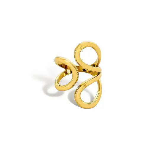 Gold-toned open-ended ring with sleek intertwined design featuring double band water resistant adjustable style