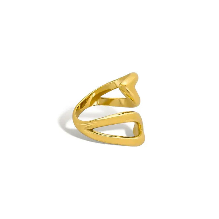 Water resistant two teardrop shapes gold-toned geometric ring