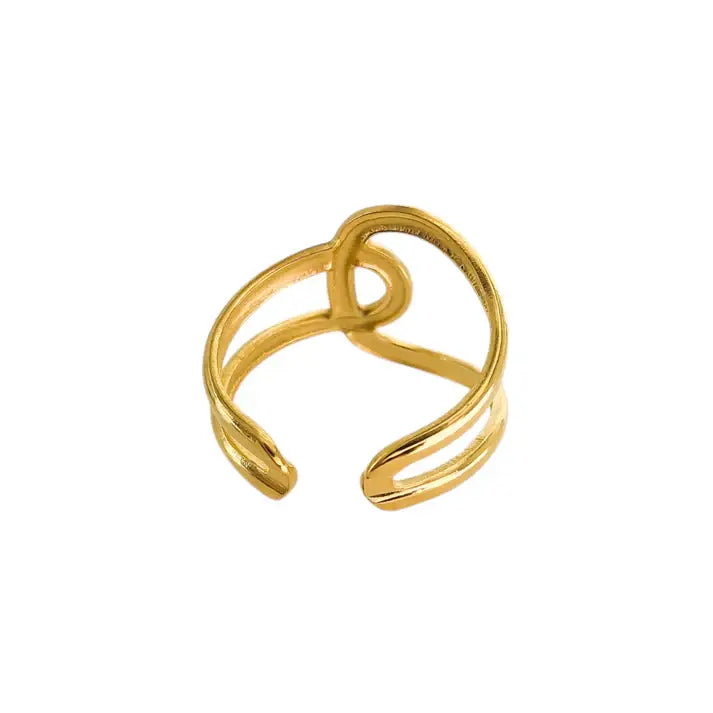 Gold-toned open-heart interlocked water resistant ring with a sleek modern design and durable finish