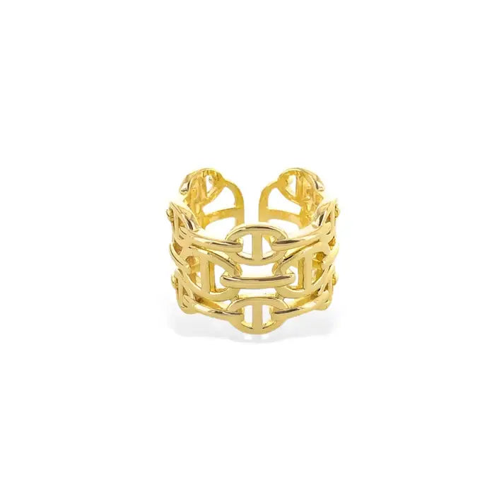 Triple layer mariner ring in gold-toned open-link chain design
