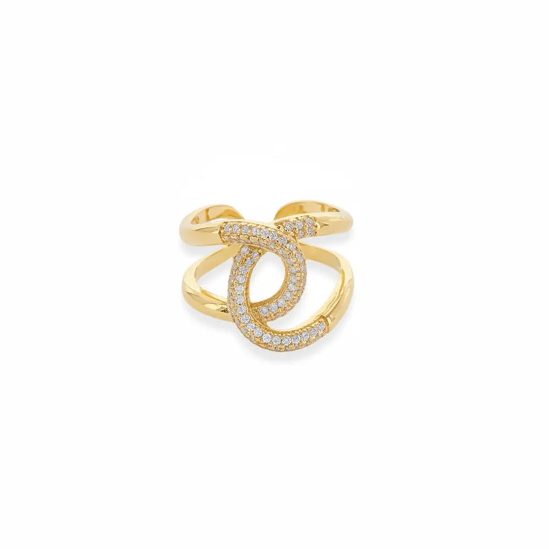 Gold-toned open ring accented with cubic zirconia knot design
