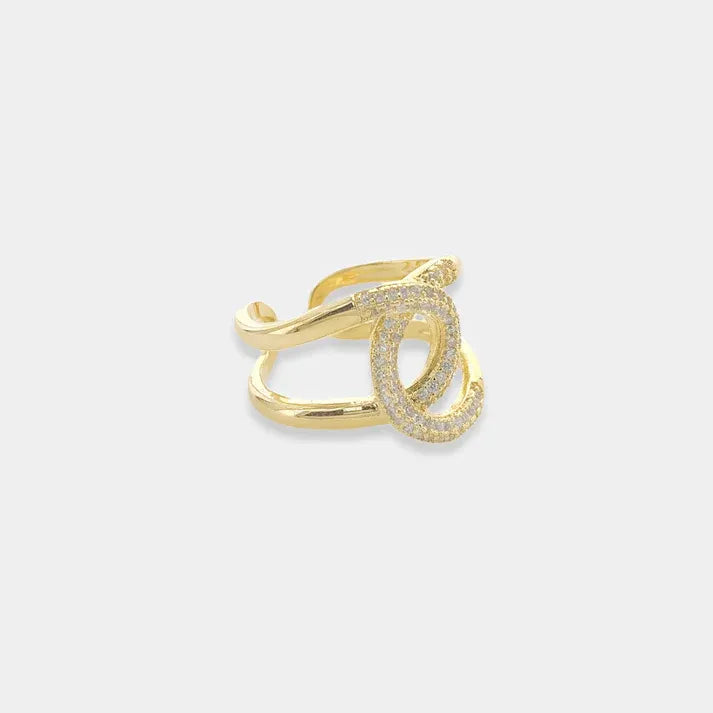 Gold-toned open ring accented with cubic zirconia knot design