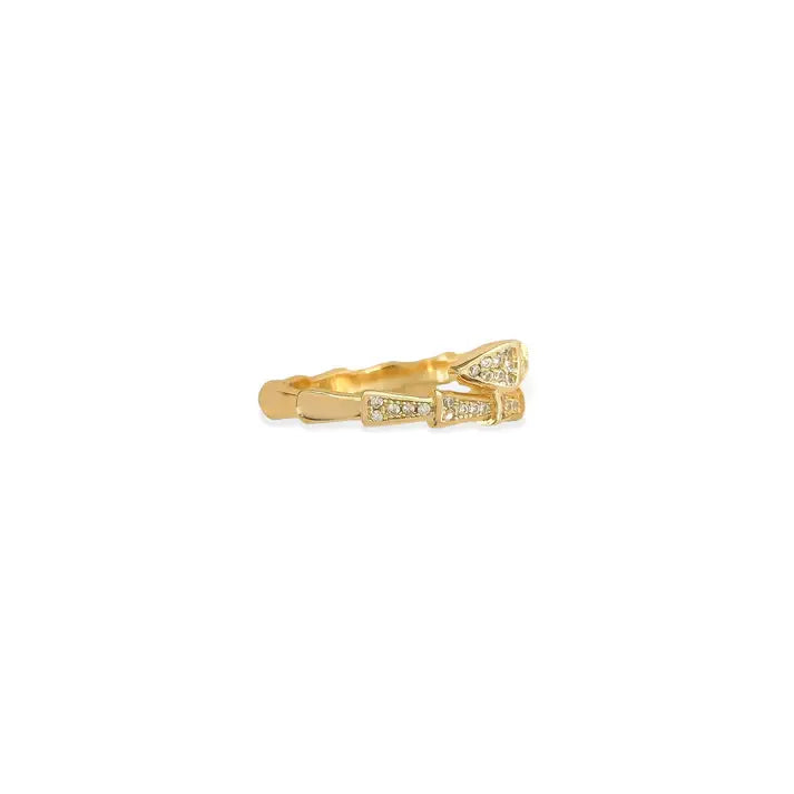 Cubic zirconia patterned ring in gold-toned bamboo design