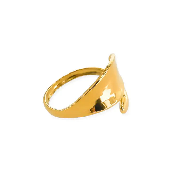 Water resistant open gold-toned asymmetrical ring