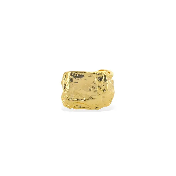 Open hammered textured gold ring with raw metal band