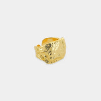 Open hammered textured gold ring with raw metal band
