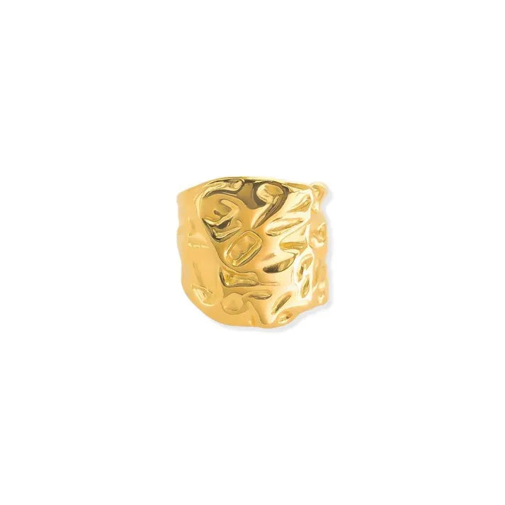 Gold-toned water resistant wrinkle design ring with textured organic forms