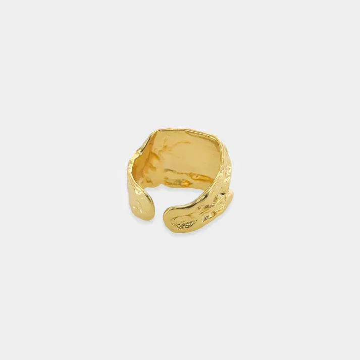 Open hammered textured gold ring with adjustable hammered finish