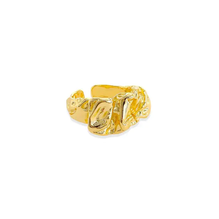 Wrinkled ring gold textured abstract rock design back view