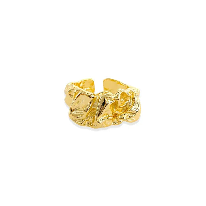 Wrinkled ring gold textured organic sculptural fossil design