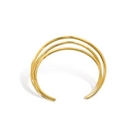 Gold-toned water resistant three curved bands cuff bracelet with three-strand open cuff and minimalist design