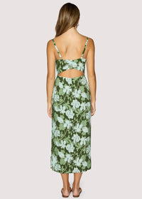 Lost + wander petal grove maxi dress in green and white floral print with thin straps and a back cutout detail
