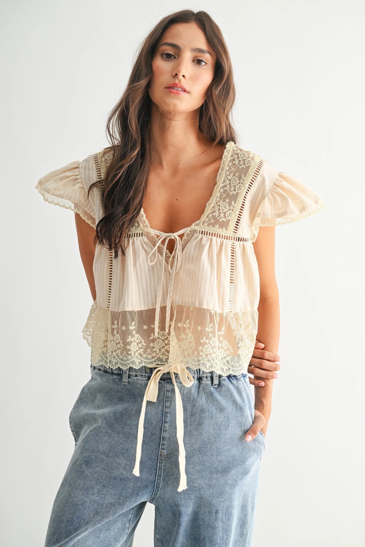 LACE TRIMMED BLOUSE